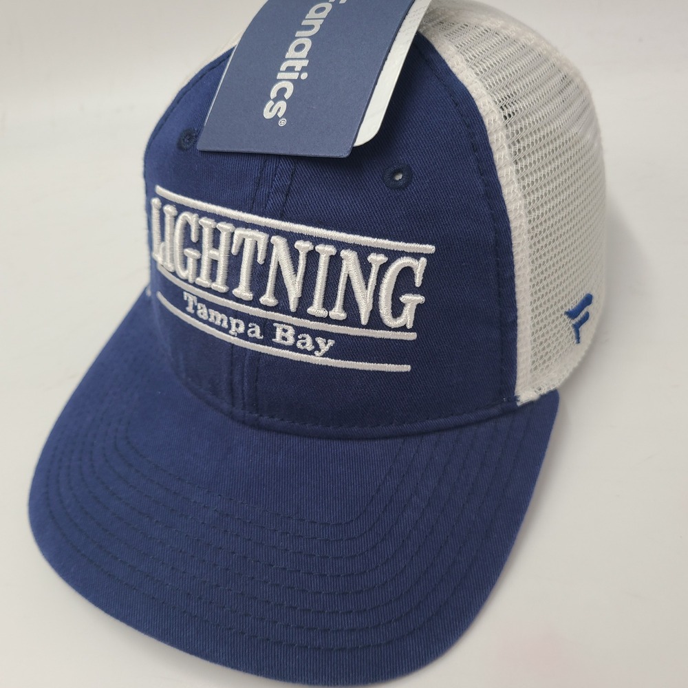 Tampa Bay Lightning Hat‎ Snapback Trucker Mesh Fanatics Blue White NHL Split Bar